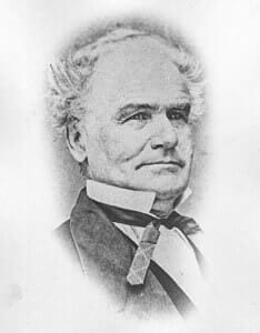 Steampunk portrait of an older man with white hair and Victorian attire showing history museum exhibit.