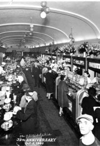 Vintage pastry shop inside the history museum celebrating 39th anniversary black and white photo.