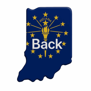 Flag of Indiana with "Back" text and Indiana state symbols, symbolizing Indiana history and culture, ideal for Indiana history museum exhibits and educational displays.