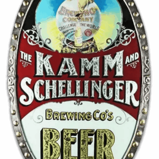 Kamm Schellinger Brewing Co's beer sign from Mishawaka, Indiana, showcasing vintage brewery advertising with bold lettering and nostalgic design, highlighting the history of beer brewing in the region.