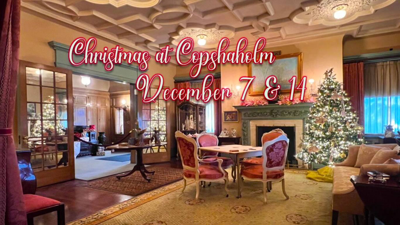 Festive Christmas living room decorated for the holidays at The History Museum, showcasing historical interior design and holiday ambiance, with a decorated Christmas tree and elegant furnishings.